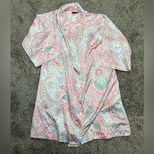 Lauren Ralph lauren Robe Womens small white pink blue paisley tie‎ front lounge